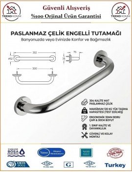 Engelli Tutunma Barı - Bedensel Engelli Küvet Tutunma Barı - 30cm