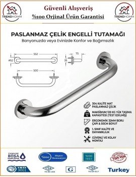 Engelli Tutunma Barı - Bedensel Engelli Küvet Tutunma Barı - 50cm