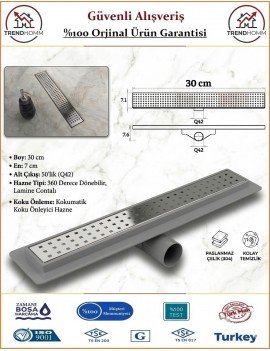 Duş Kanalı 30cm - Dönerli Alt Hazne - Paslanmaz Izgara