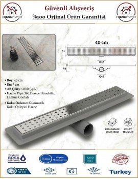 Duş Kanalı 40cm - Dönerli Alt Hazne - Paslanmaz Izgara