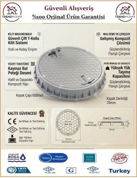 Luxwares Rögar Kapağı - El Tutmalı - Çerçeveli - Menhol Kapak - 65cm