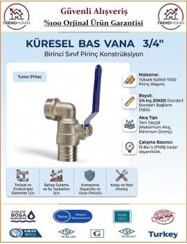 Küresel Bas Vana 3/4'' - %100 Prinç Malzeme