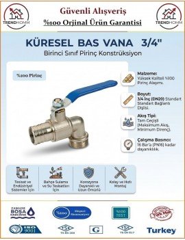Küresel Bas Vana 3/4'' - %100 Prinç Malzeme