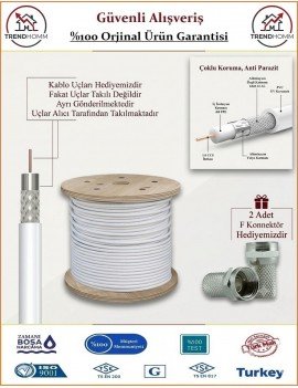Anten Uydu Kablosu + 2 Adet F Konnektör - RG6