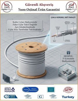 Anten Uydu Kablosu + 2 Adet F Konnektör - RG6