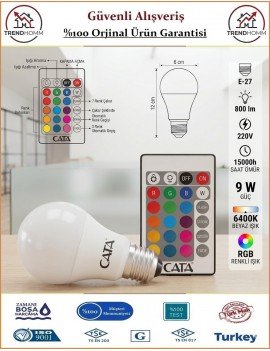 Cata RGB LED Ampul - Uzaktan Kumandalı - 9 Watt