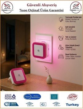 Cata Fotoselli Gece Lambası - Sensörlü Gece Lambası - Pembe Işık