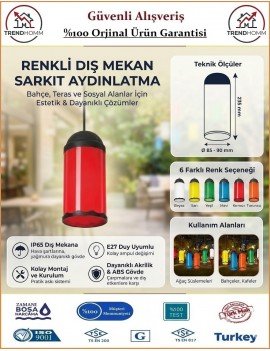 Ağaç Feneri - Kırmızı - Dekoratif Bahçe Feneri - Su Geçirmez