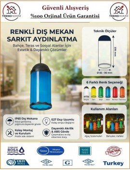 Ağaç Feneri - Mavi - Dekoratif Bahçe Feneri - Su Geçirmez
