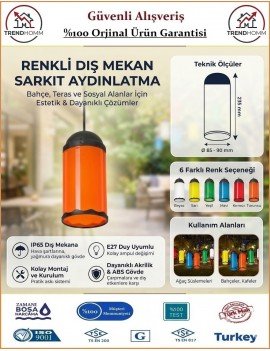 Ağaç Feneri - Turuncu - Dekoratif Bahçe Feneri - Su Geçirmez