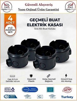 Geçmeli Priz Kasası - Sıva Altı - Siyah - 4 Adet