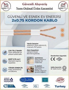 2x0,75 Bitişik Hoparlör Tesisat Kablosu - Beyaz