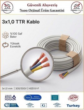 Öznur 3x1 TTR Elektrik Kablosu - Beyaz - %100 Bakır