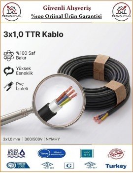 Öznur 3x1 TTR Elektrik Kablosu - Siyah - %100 Bakır