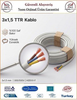 Öznur 3x1,5 TTR Elektrik Kablosu - Beyaz - %100 Bakır