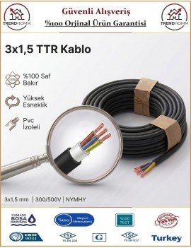 Öznur 3x1,5 TTR Elektrik Kablosu - Siyah - %100 Bakır