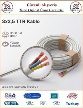 Öznur 3x2,5 TTR Elektrik Kablosu - Beyaz - %100 Bakır