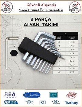 Kendo Alyan Anahtar Takımı - Allen Anahtar Seti - 9 Parça