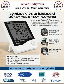 Temperature HTC-1 - Saatli - Dijital Termometre - Sıcaklık & Nem Ölçer