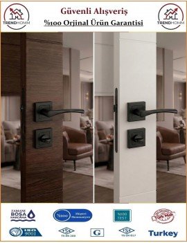 Çelebi Bravo Rozetli İç Kapı Kolu - Mat Siyah - Wc Banyo