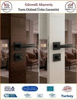Çelebi Prizma Rozetli İç Kapı Kolu - Mat Siyah - Wc Banyo