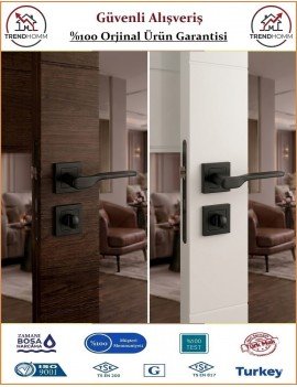 Çelebi Sedir Rozetli İç Kapı Kolu - Mat Siyah - Wc Banyo