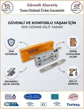 Kale Wc Banyo Kapı Kilidi - Gömme Oval 40mm - Nikel