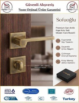 Sofuoğlu Anka Rozetli Kapı Kolu - Antik Sarı - Wc Banyo Sofuoğlu Anka Rozetli Kapı Kolu - Antik Sarı - Wc Banyo