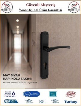 Trendhomm Bravo Aynalı İç Kapı Kolu - Mat Siyah - Dış Kapı - Yale