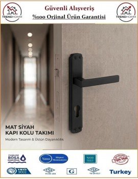 Trendhomm Lama Aynalı İç Kapı Kolu - Mat Siyah - Dış Kapı - Yale