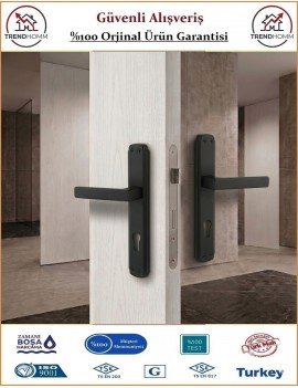 Trendhomm Lama Aynalı İç Kapı Kolu - Mat Siyah - Dış Kapı - Yale
