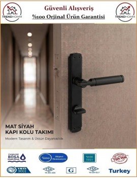 Trendhomm Parçalı Aynalı İç Kapı Kolu - Mat Siyah - Wc Banyo - Sol