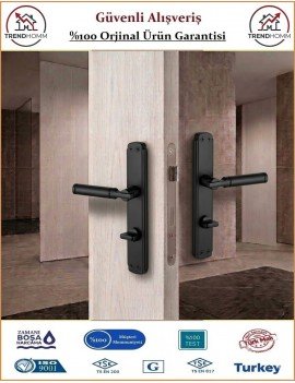 Trendhomm Parçalı Aynalı İç Kapı Kolu - Mat Siyah - Wc Banyo - Sol