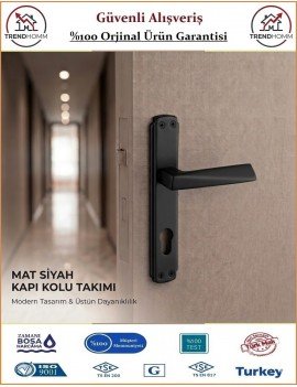 Trendhomm Prizma Aynalı İç Kapı Kolu - Mat Siyah - Dış Kapı - Yale