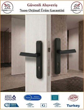 Trendhomm Prizma Aynalı İç Kapı Kolu - Mat Siyah - Dış Kapı - Yale
