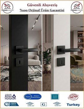 Trendhomm Prizma Rozetli İç Oda Kapı Kolu - Mat Siyah - Oda