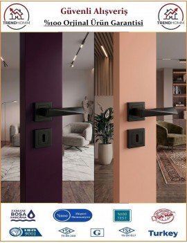 Trendhomm Prizma Rozetli İç Oda Kapı Kolu - Mat Siyah - Oda