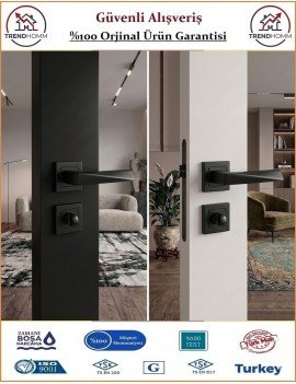 Trendhomm Prizma Rozetli İç Oda Kapı Kolu - Mat Siyah - Wc Banyo