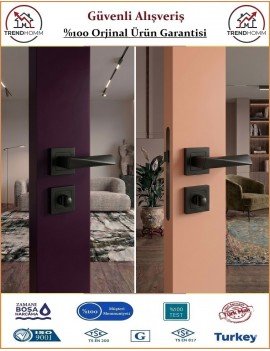 Trendhomm Prizma Rozetli İç Oda Kapı Kolu - Mat Siyah - Wc Banyo