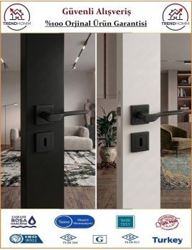 Trendhomm Sedir Rozetli İç Oda Kapı Kolu - Mat Siyah - Oda