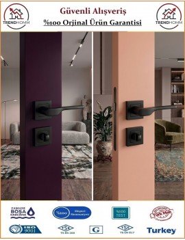 Trendhomm Sedir Rozetli İç Oda Kapı Kolu - Mat Siyah - Wc Banyo