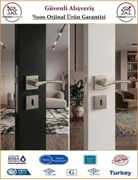 Trendhomm Bravo Rozetli İç Oda Kapı Kolu - Nikel Saten - Oda