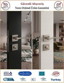 Trendhomm Bravo Rozetli İç Oda Kapı Kolu - Nikel Saten - Wc Banyo