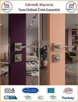 Trendhomm Bravo Rozetli İç Oda Kapı Kolu - Nikel Saten - Wc Banyo