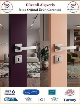 Trendhomm Kare Rozetli İç Oda Kapı Kolu - Parlak Nikel - Oda