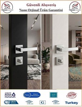 Trendhomm Kare Rozetli İç Oda Kapı Kolu - Parlak Nikel - Wc Banyo