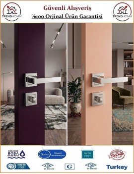 Trendhomm Kare Rozetli İç Oda Kapı Kolu - Parlak Nikel - Wc Banyo