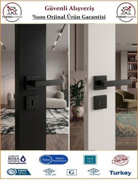 Trendhomm Lama Rozetli İç Oda Kapı Kolu - Mat Siyah - Oda