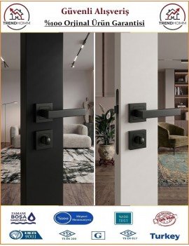 Trendhomm Lama Rozetli İç Oda Kapı Kolu - Mat Siyah - Wc Banyo