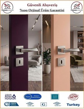 Trendhomm Prizma Rozetli İç Oda Kapı Kolu - Parlak Nikel - Oda